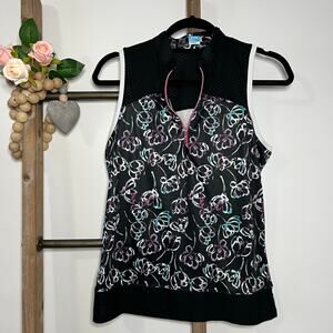 PGA Tour Airflux 1/4 Zip Sleeveless Golf‎ Tank Black Multicolor Size Medium
